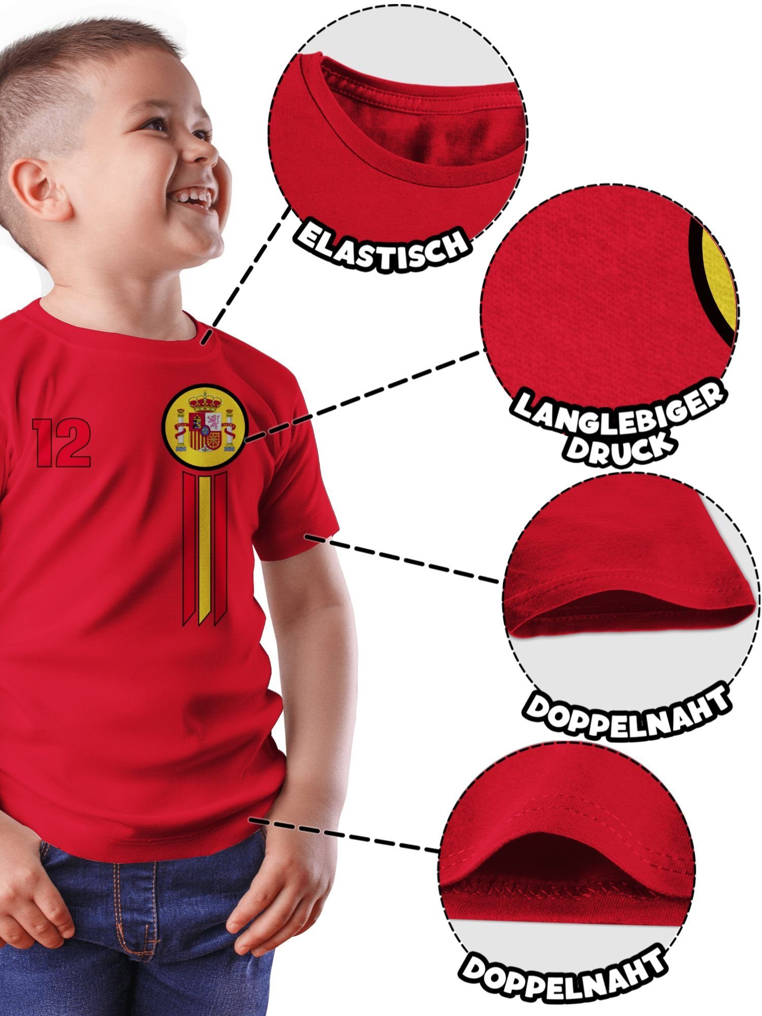 Kinder Kids (Gr. 92 - 146) Shirtracer T-Shirt 12. Mann Spanien Emblem - Fussball WM 2022 Kinder - Jungen Kinder T-Shirt Weltmeis