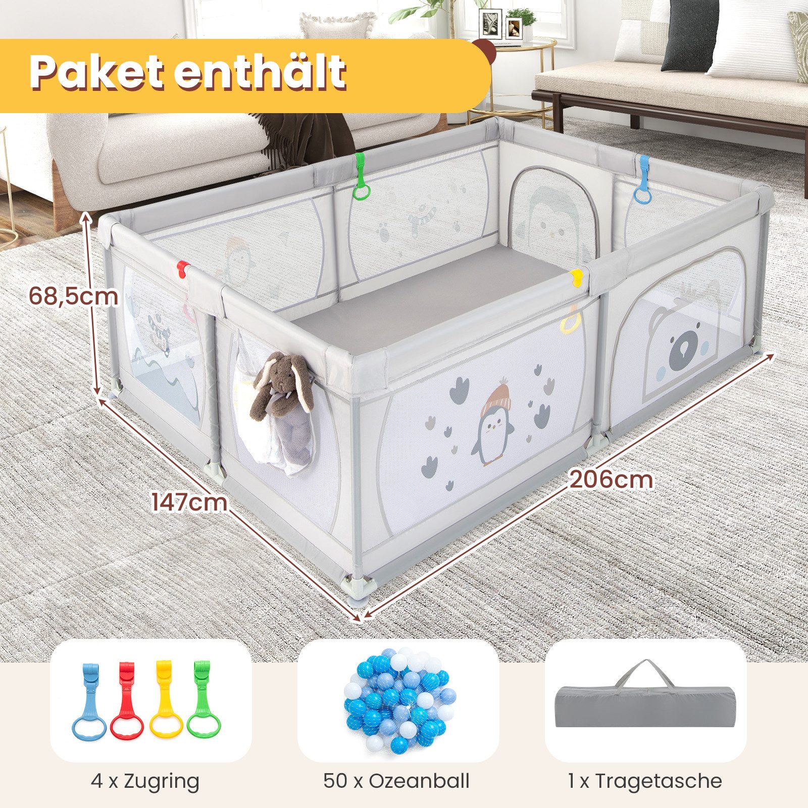 KOMFOTTEU Laufstall, Krabbelgitter mit 50 Spielbällen günstig online kaufen