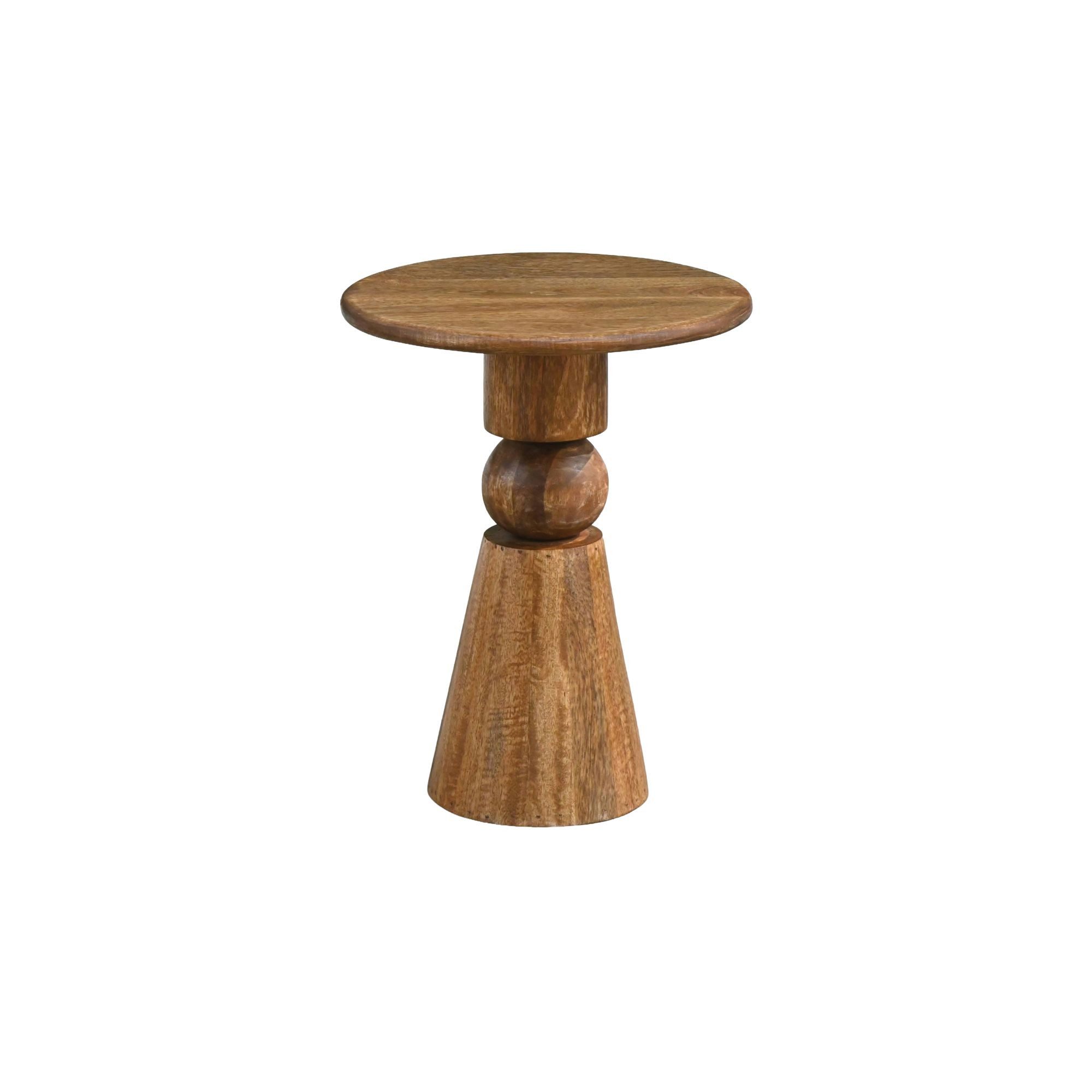 Wohnling Beistelltisch WL7.446 Anstelltisch Mango Massivholz 35 cm Ablagetisch rund modern (Geometrisches Kunstwerk aus echtem Holz), Komplett aus massivem Mangoholz gefertigt