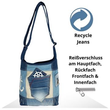 Sunsa Umhängetasche Maritim Hobo Tasche. Umhängetasche aus recycelte Jeans und Canvas. tasche art 52459