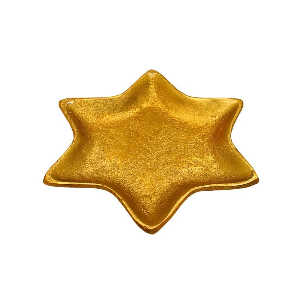 Dekohelden24 Dekoschale Goldene Schale, Dekoteller, Gebäckteller, Servierteller, Dekotablett, Dekoschale sternförmig aus Metall in Gold, Größe: L/B/H 16 x 16 x 1cm.