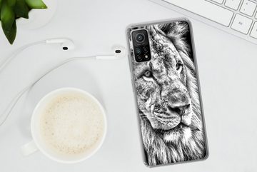 MuchoWow Handyhülle Porträt - Löwe - Schwarz und weiß, Phone Case, Handyhülle Xiaomi Mi 10T, Silikon, Schutzhülle