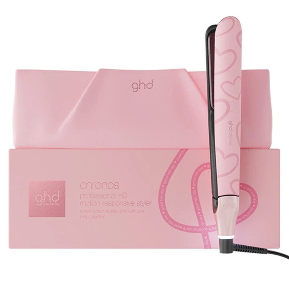 GHD Glätteisen chronos HD Motion-Responsive Styler – Dusted Pink Limited Edition Hochwertige Ultra-Gloss-Beschichtung, Inklusive farblich passender Hitzeschutz-Tasche