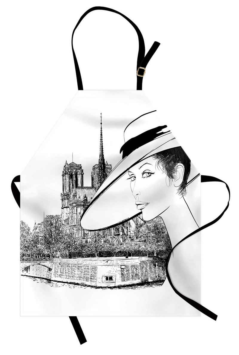 Abakuhaus Kochschürze Höhenverstellbar Klare Farben ohne verblassen, Notre Dame Skizze einer Französisch Frau