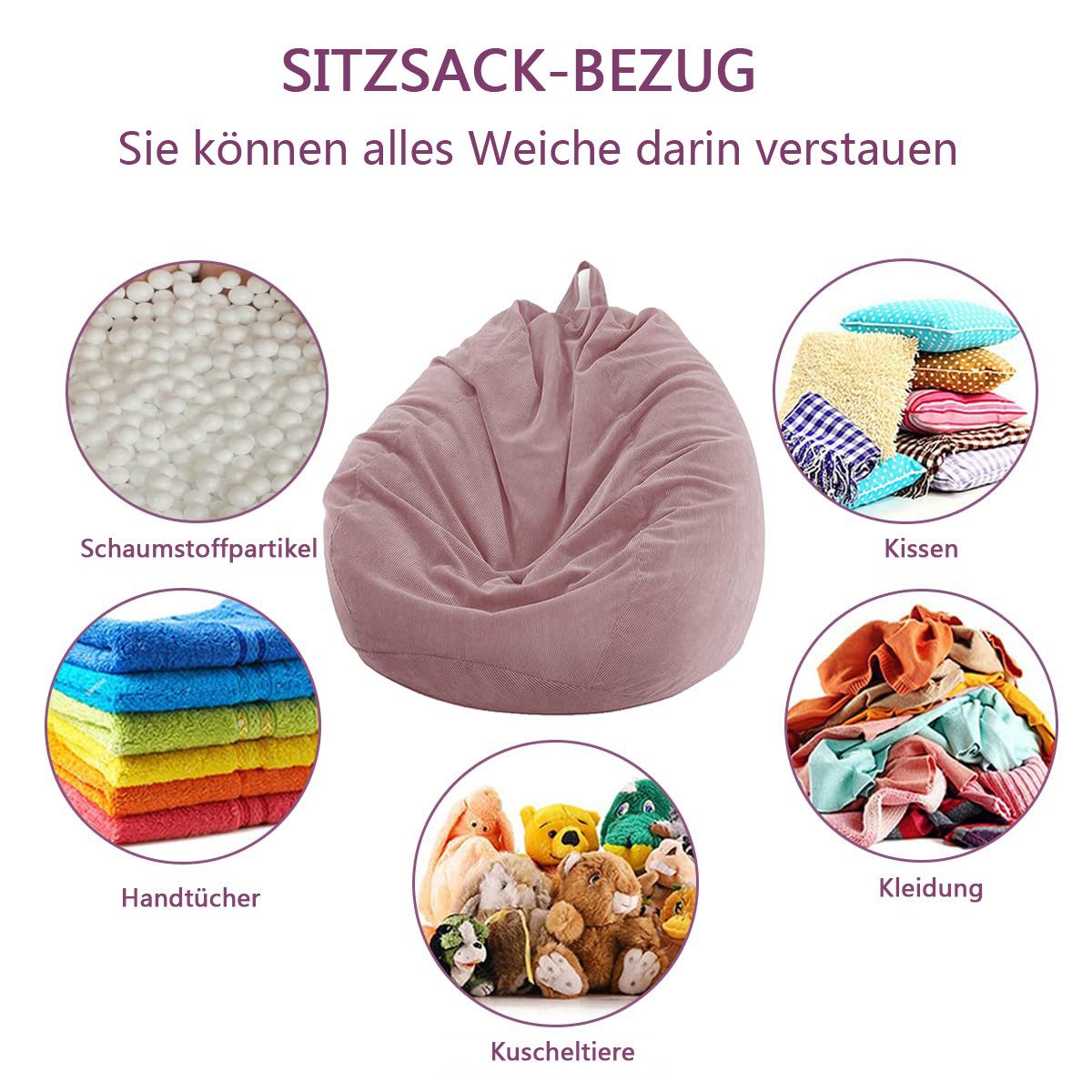 Agger Sitzsack Sitzsackstuhl für Kinder und Erwachsene, nur Bezug (Keine Füllung), für Sofa-Stofftiere – Bild 4 von 5
