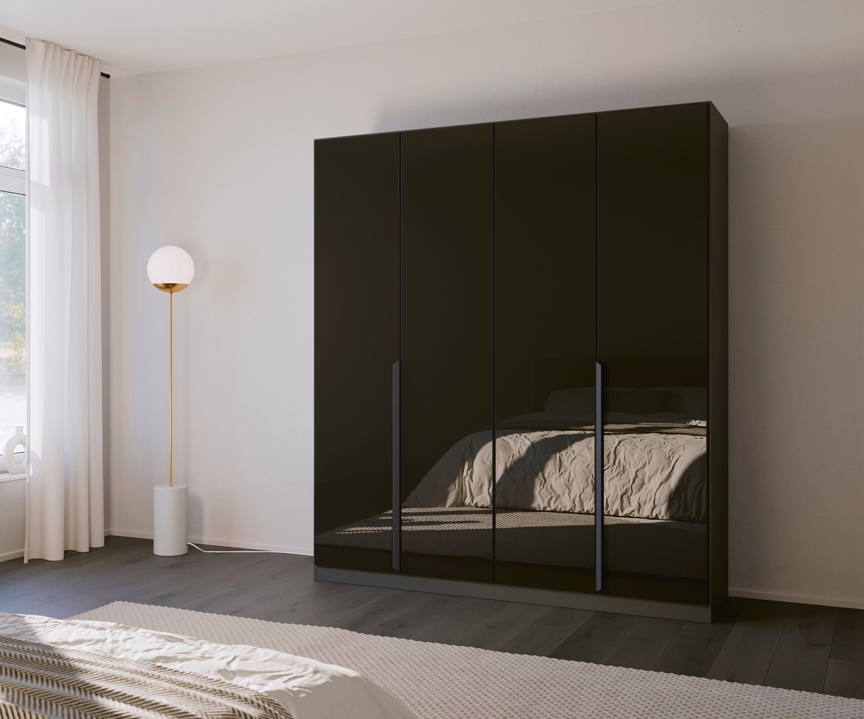 rauch Drehtürenschrank Kleiderschrank Schrank Garderobe Ankleide MODERN BY QUADRA SPIN (Breiten: 181/226/271 cm, Höhe 210 cm) mit hochwertiger Glasfront und Stangengriff MADE IN GERMANY