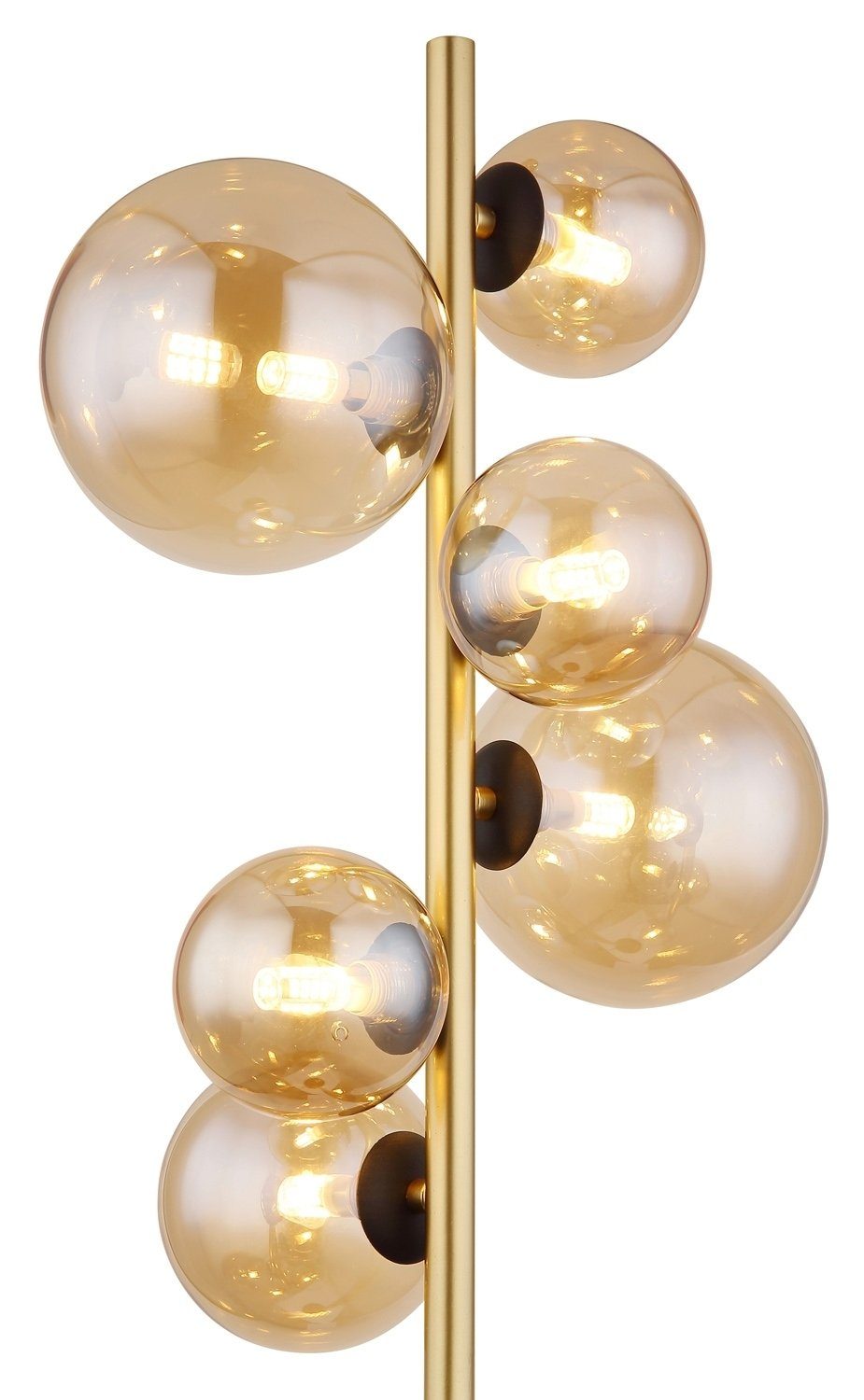 GLOBO LEUCHTEN Globo Glasschirme LED 155 wechselbar, 6-flammig, cm, Stehlampe ANTIK, Braun, Warmweiß, Metall, Stehleuchte H Messingfarben