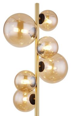 Globo Stehlampe Stehleuchte ANTIK, 6-flammig, H 155 cm, LED wechselbar, Warmweiß, Braun, Messingfarben, Metall, Glasschirme