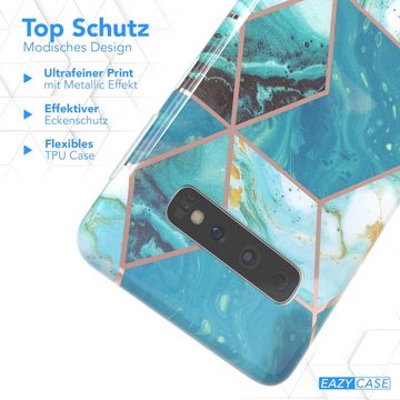 EAZY CASE Handyhülle IMD Motiv Cover für Samsung Galaxy S10 6,1 Zoll, Etui Silikonhülle Dünn Design Ultra Case kratzfest Marmor Blau Grün