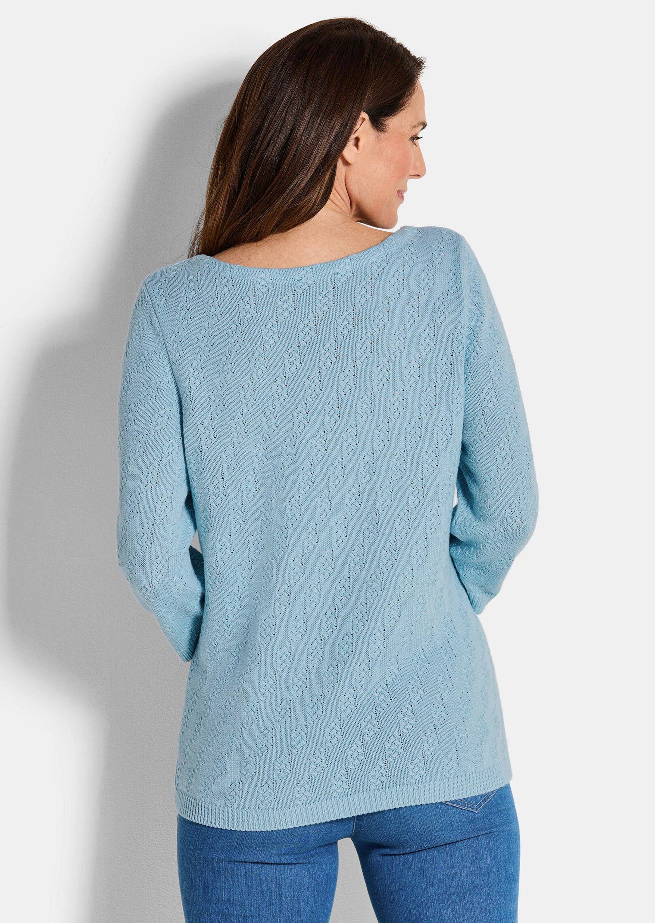 GOLDNER Strickpullover Halbarm Baumwollpullover mit Struktur Elegantes Strickoberteil mit U-Boot-Ausschnitt und 3/4-Ärmel