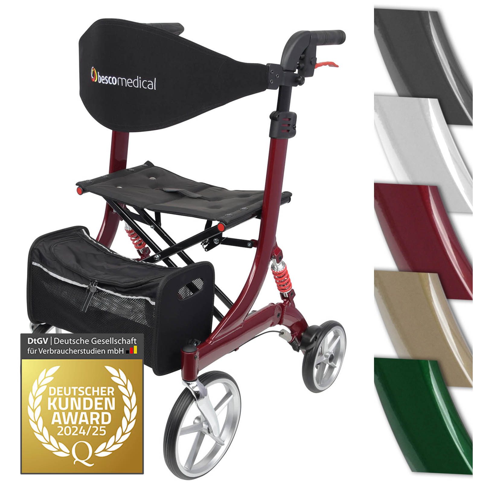 bescomedical Rollator SPRING, Leichtgewicht Gehhilfe - Modell L Sitzhöhe 60 cm, mit Komfort-Federung