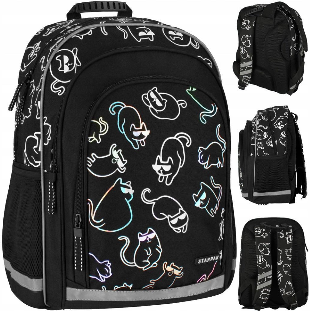 Starpak Schulrucksack Starpak Schulrucksack Mädchen Schwarz Holo Katzen 40x29x20 cm (1-tlg)