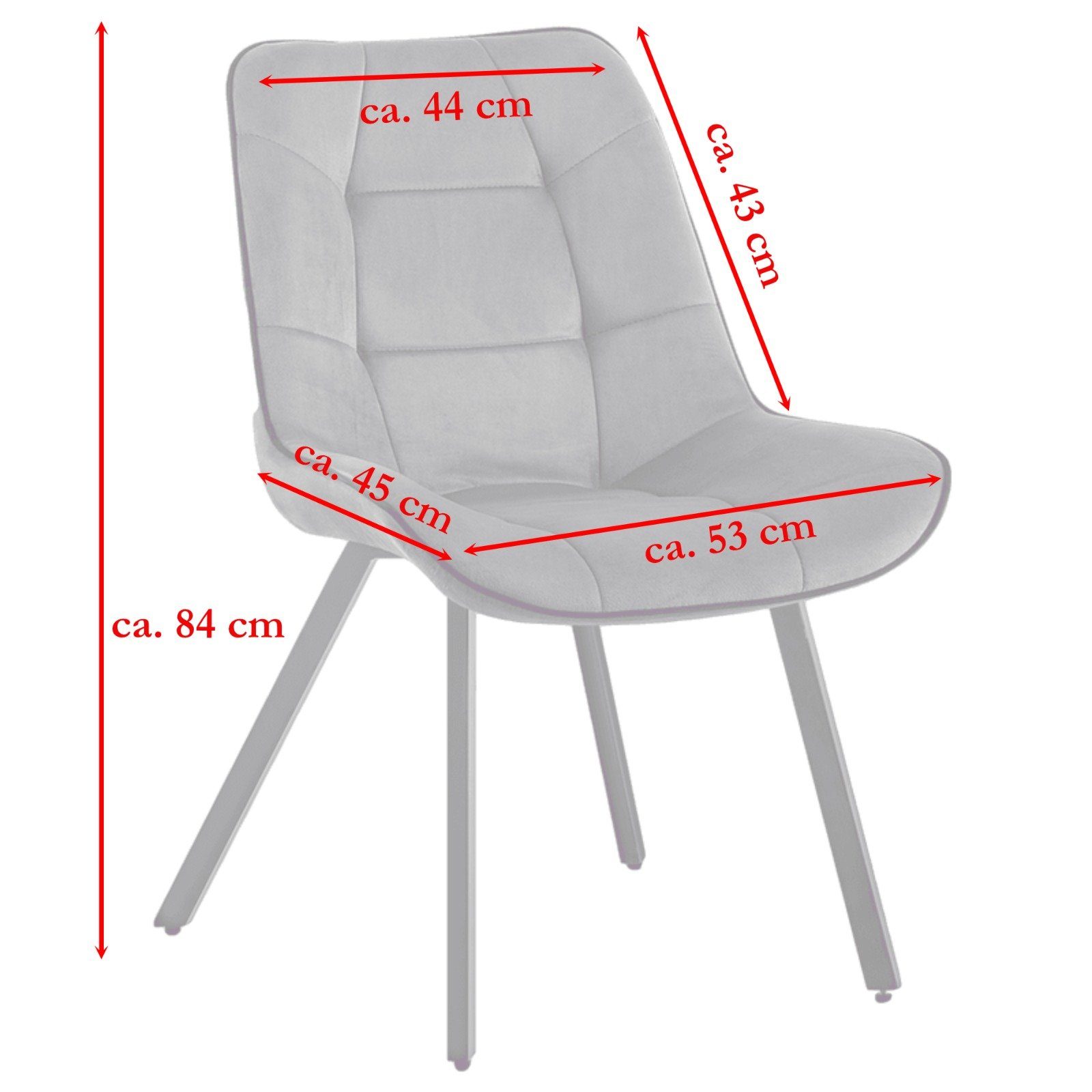 TRISENS Esszimmerstuhl Leonie (1er, 2er, 3er oder 4er Set, 1 St), Polstersessel mit abgestepptem Samtbezug Küchenstuhl in Velvetoptik