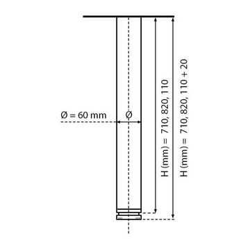 sossai® Tischbein Standard Tischbeine Ø60 mm im Edelstahl-Design, höhenverstellbar +2cm