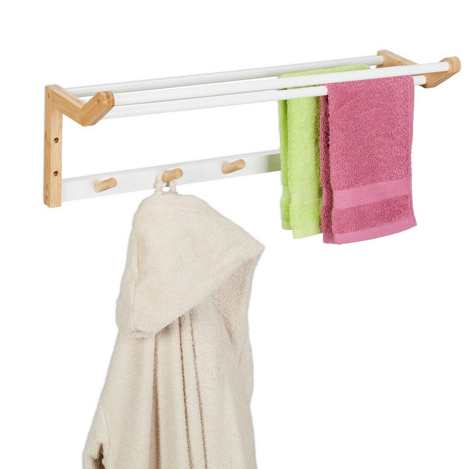 relaxdays Handtuchhalter Bambus Handtuchhalter für die Wand