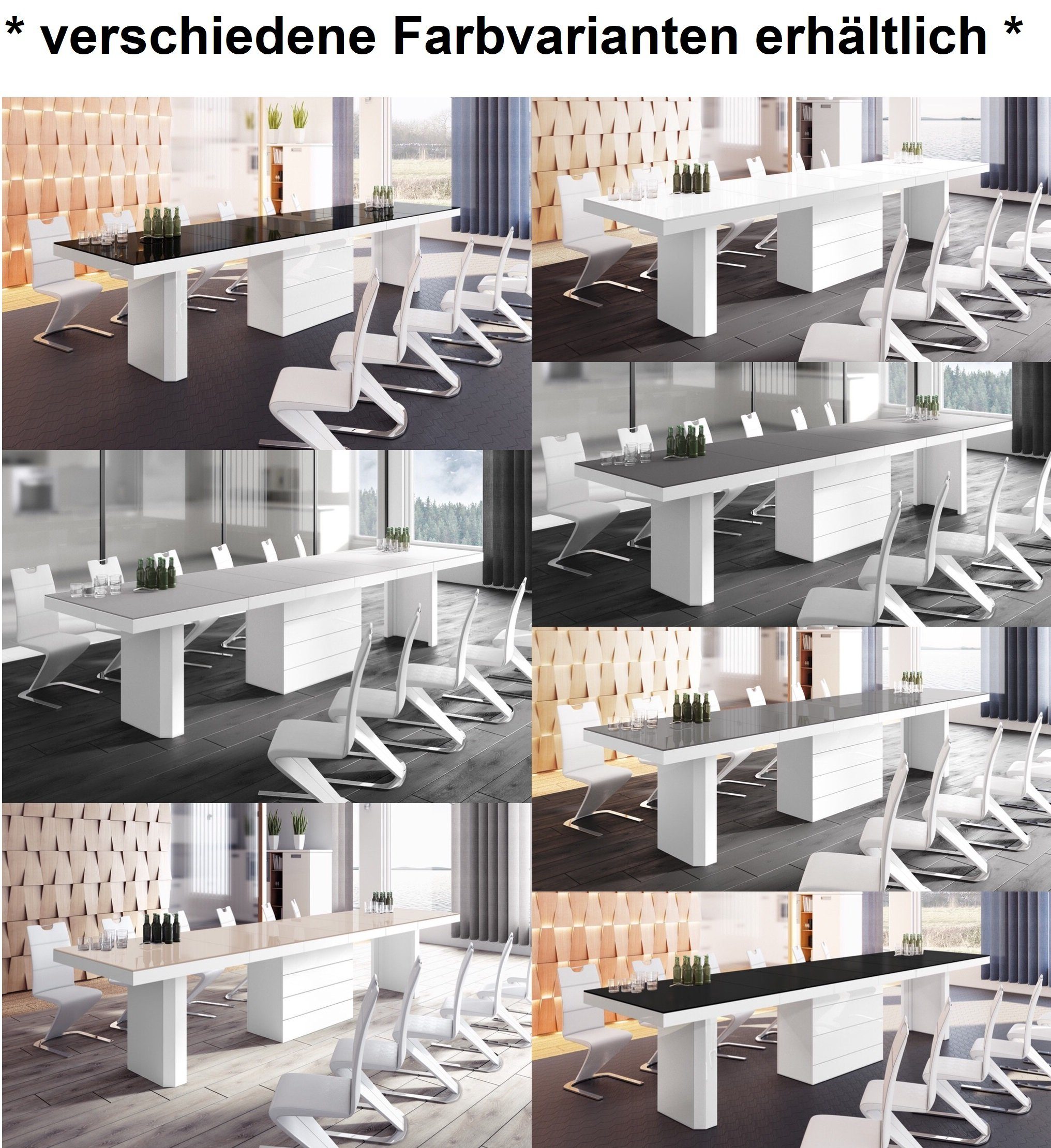 Esstisch ausziehbar Weiß Hochglanz Design Hochglanz cm / Hochglanz / Weiß XXL Schwarz 160-412 Schwarz HE-444 designimpex Tisch