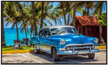 Papermoon Infrarotheizung Altes Auto, Cuba als Bildheizung, im schwarzen Aluminiumrahmen, HZ(4892), TÜV-Rheinland/GS zertifiziert, angenehme Strahlungswärme
