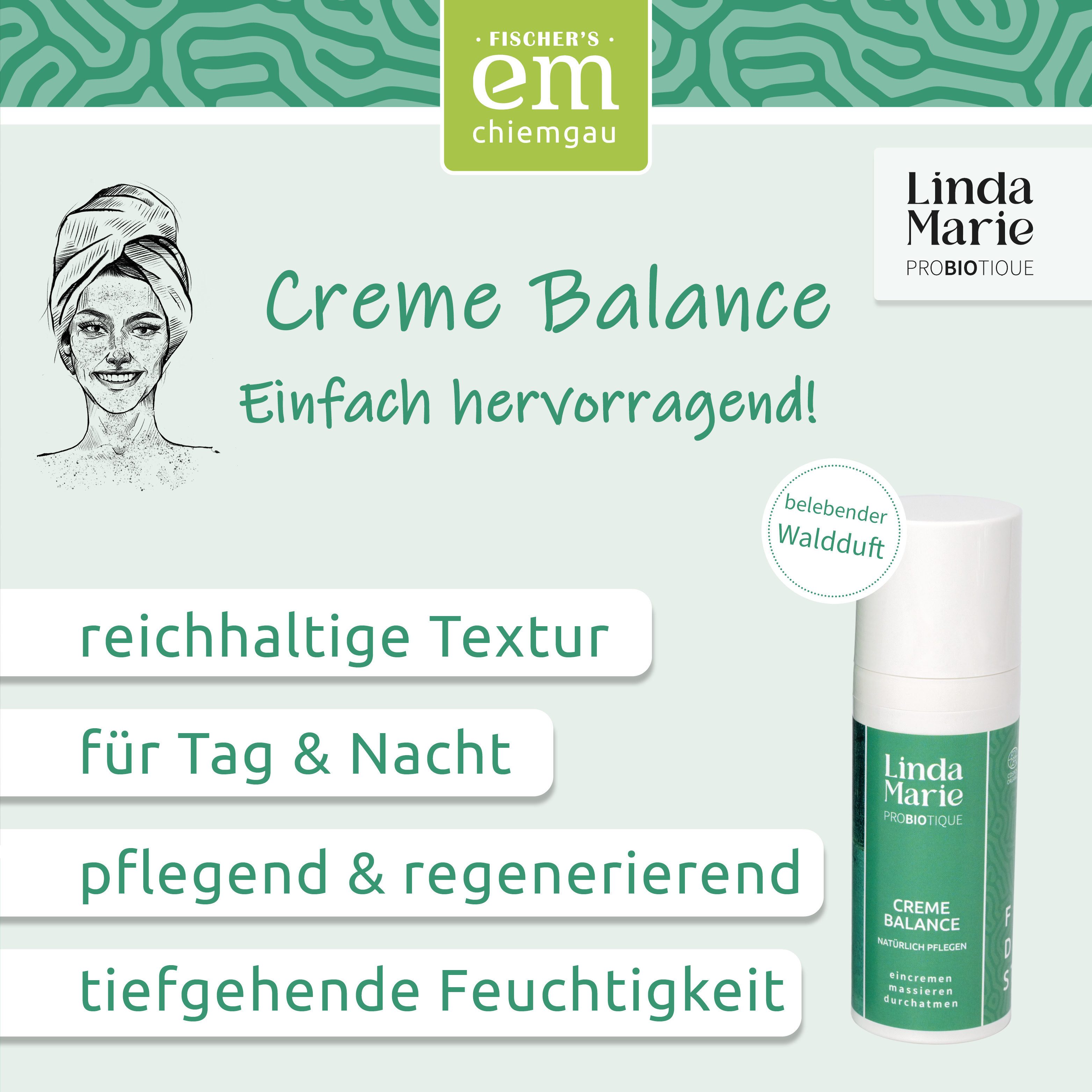 Fischer's EM-Chiemgau Gesichtspflege Linda Marie Probiotique Creme Balance, Vegane Naturkosmetik Gesichtscreme mit Bio-Gurkensaft & Hanföl