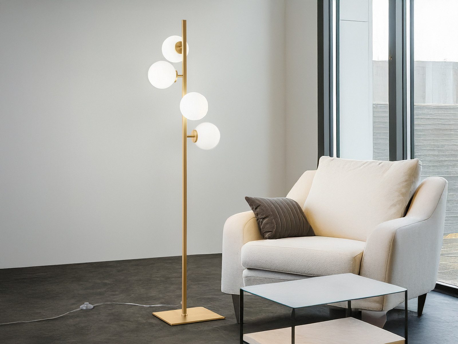 Luce Ambiente Design LED Stehlampe mit Glas-Kugel Lampenschirm Höhe 150cm, Dimmfunktion, LED wechselbar, Warmweiß, ausgefallen-e Stehleuchte Wohnzimmer Lampe stehend mit Leuchtmitteln