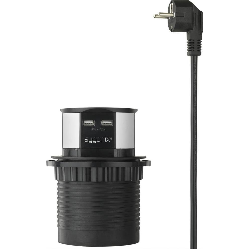 Sygonix 3fach Steckdosenturm mit 2 x USB-A SY-4780156 Steckdosenleiste, mit USB, versenkbar, erhöhter Berührungsschutz
