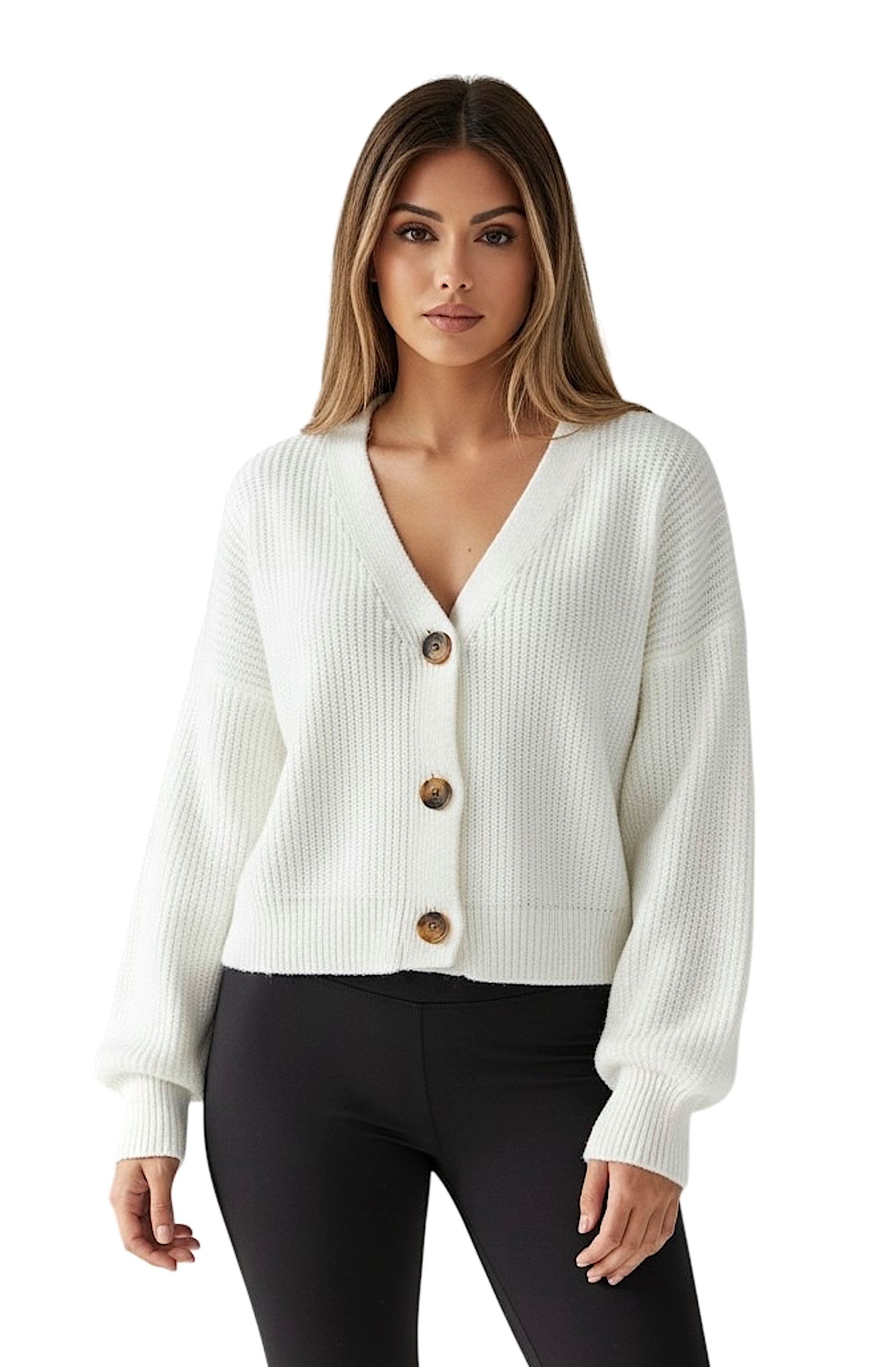Worldclassca Cardigan WORLDCLASSCA Cardigan Oversize V-Neck Button Strickjacke Ballonärmeln Neue Kollektion - Stilvolle und gemütliche …