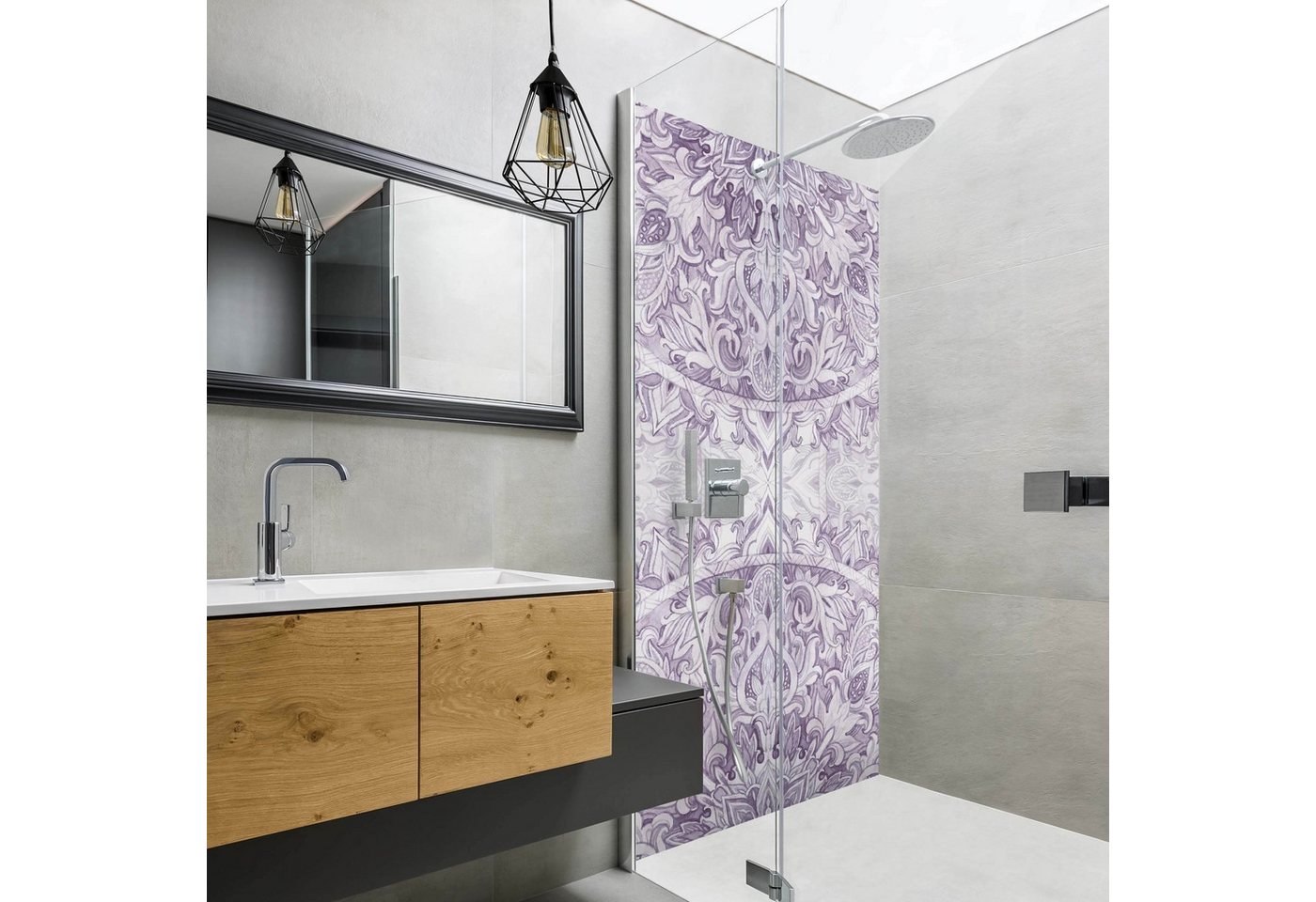 Thumbnail - Bilderdepot24 Badrückwand Mandala violett Duschrückwand ohne Bohren Dusche Aquarell, (Hartfolie matt » Selbstklebend SMA...