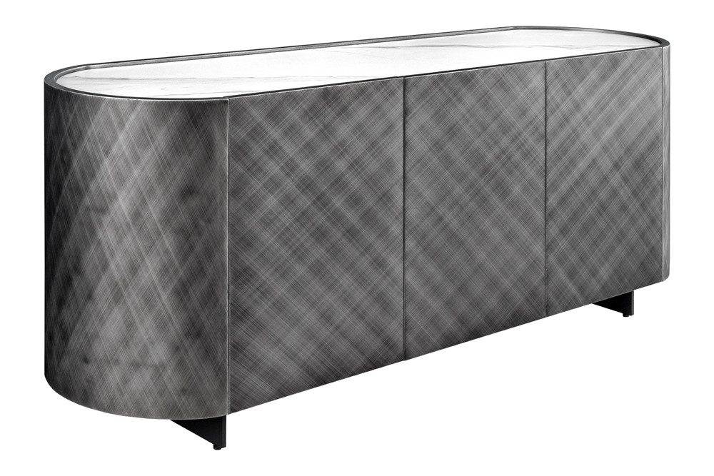 riess-ambiente Sideboard REFLECTION 150cm weiß/anthrazit · Kommode mit 3D Effekt & Marmordesign (Einzelartikel, 1 St), Keramik Platte · brushed Finish · Rautenmuster · abgerundete Ecken