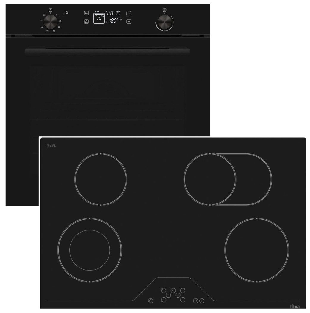 VESTEL Backofen-Set Pyrolyse 78L + htech Elektrokochfeld 78cm Zweikreis Bräterzone, Pyrolyse-Selbstreinigung