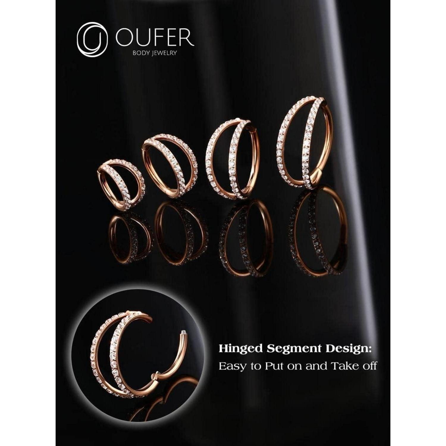 LuxusKollektion Augenbrauenpiercing Helix Earrings Hoop Double Line Clear CZ 16G Stainless Steel Rosegold