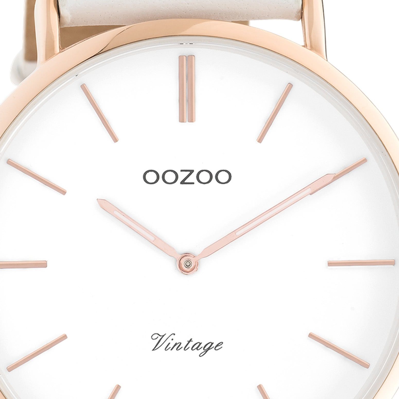 OOZOO Quarzuhr Oozoo Damen Armbanduhr 44mm), Damenuhr weiß, Vintage, groß Lederarmband (ca. Fashion rund