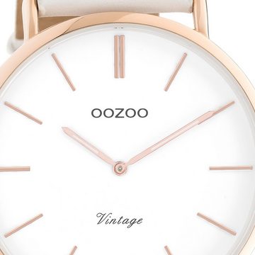 OOZOO Quarzuhr Oozoo Damen Armbanduhr Vintage, Damenuhr rund, groß (ca. 44mm), Lederarmband weiß, Fashion