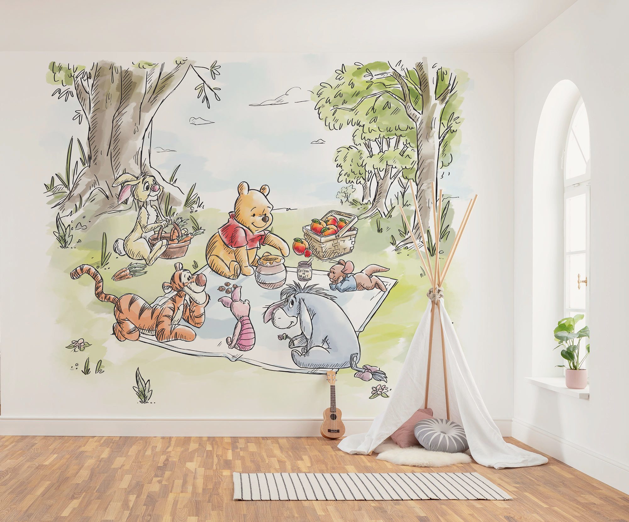 Komar Kindertapete Disney Winnie the Pooh Nice for Picnics, glatt, bedruckt, (Packung, 1 St)