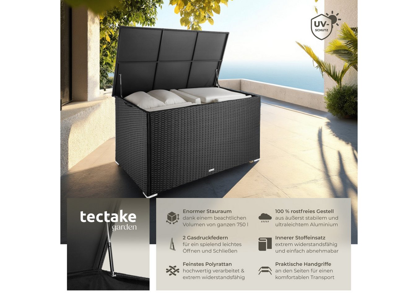Thumbnail - tectake Gartenbox Auflagenbox (1 St., Volumen: 750 L), 750 l, mit Aluminiumgestell und Rattangeflecht