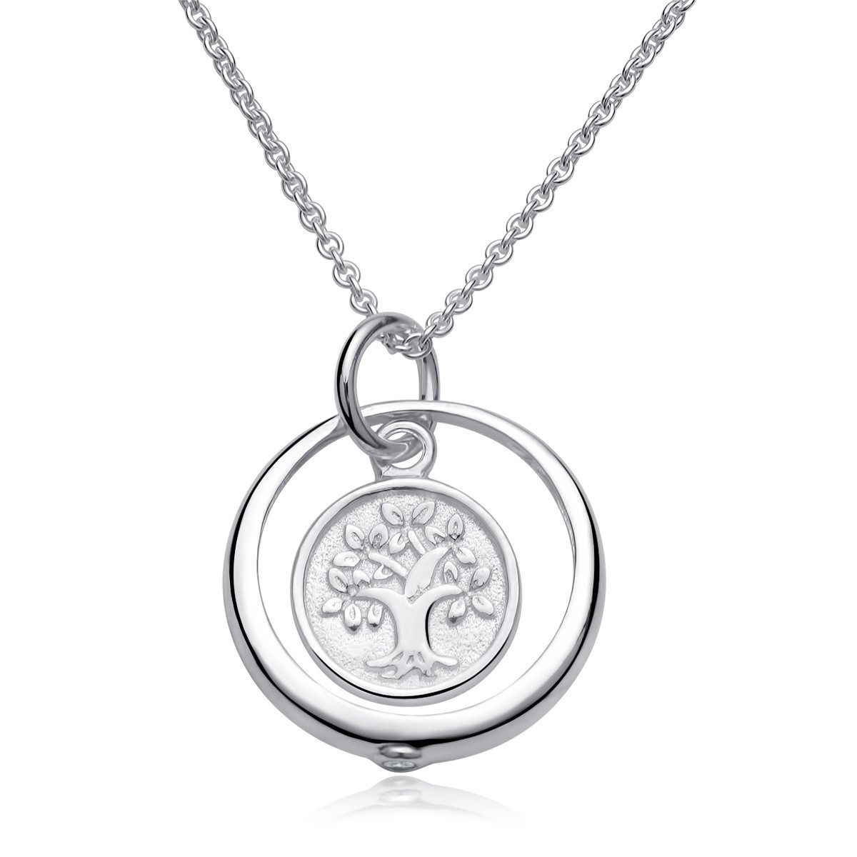 Materia Silberkette Taufkette Lebensbaum / Baum des Lebens 34-37cm CO-36, 925 Sterling Silber, rhodiniert