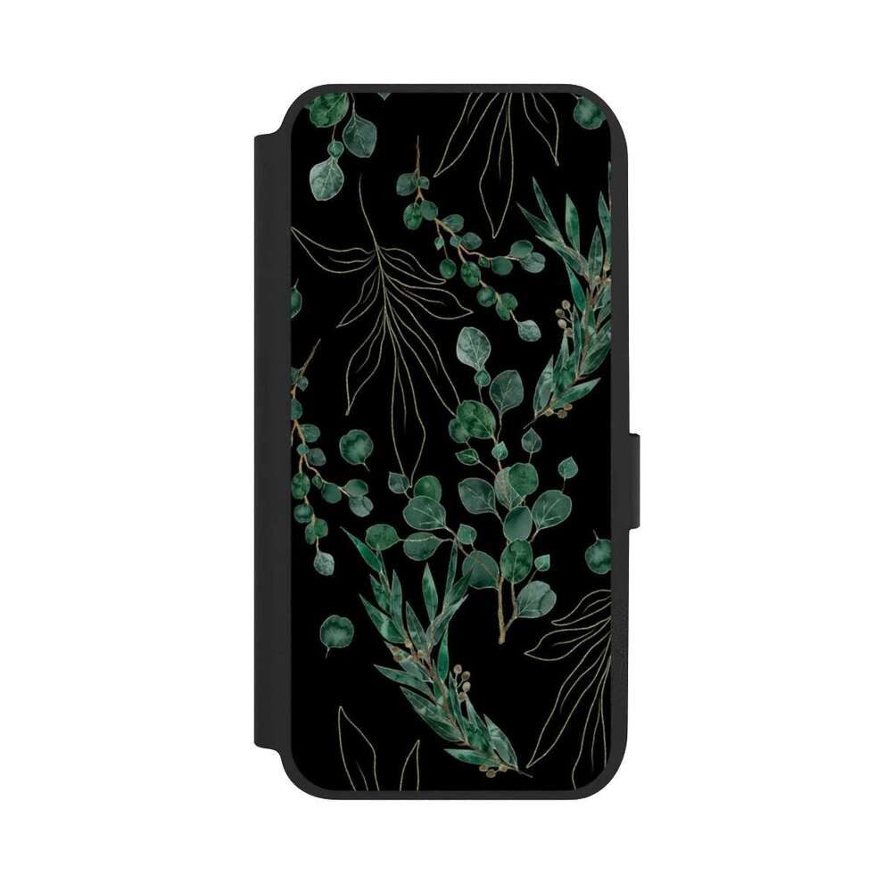 NIVOCASE Handyhülle Eukalyptus Blätter Natur Eukalyptusblätter Black, Samsung Galaxy A14 5G Klapphülle Handyhülle aus Kunst Leder