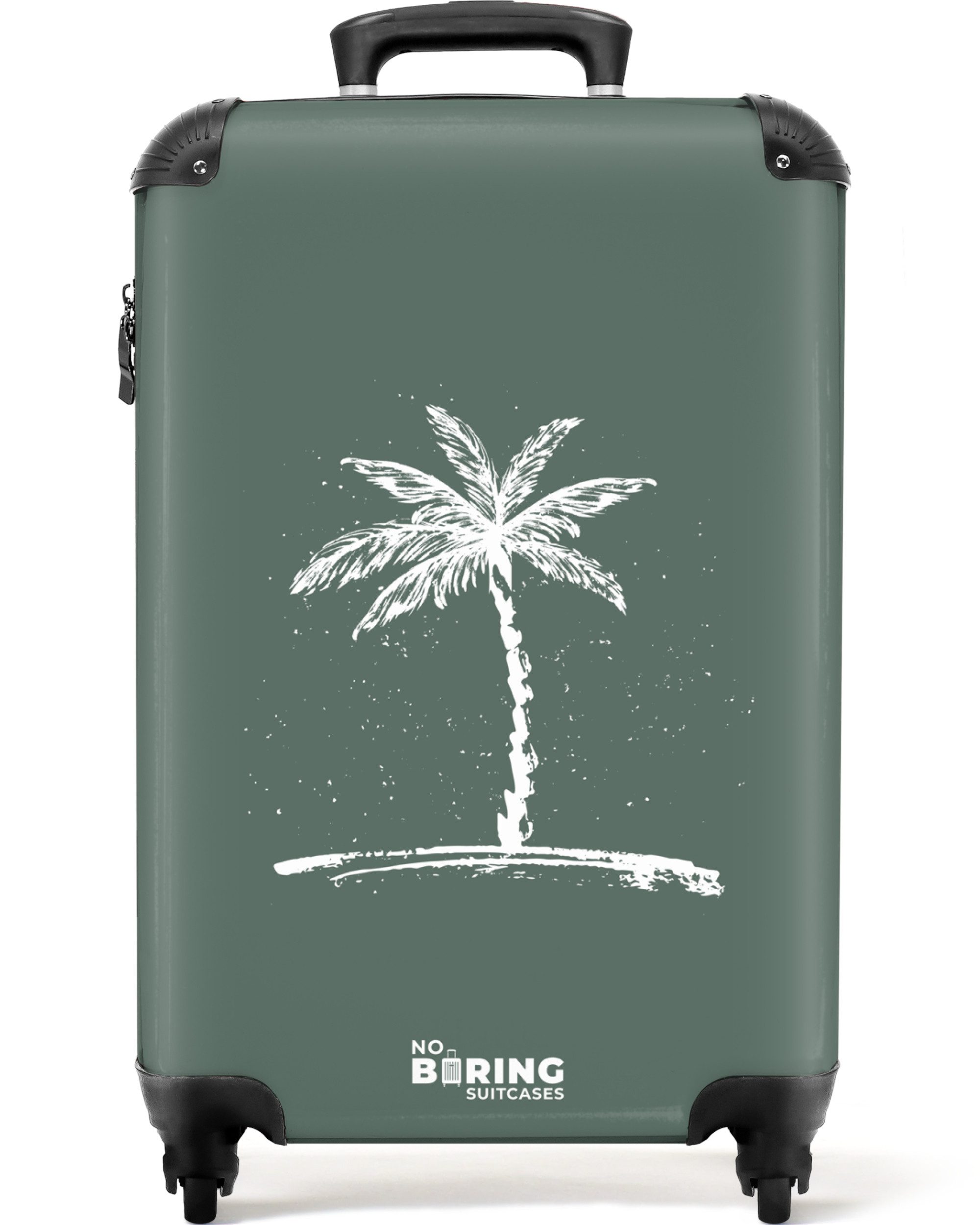 NoBoringSuitcases.com© Hartschalen-Trolley Grün mit weißer Palme günstig online kaufen
