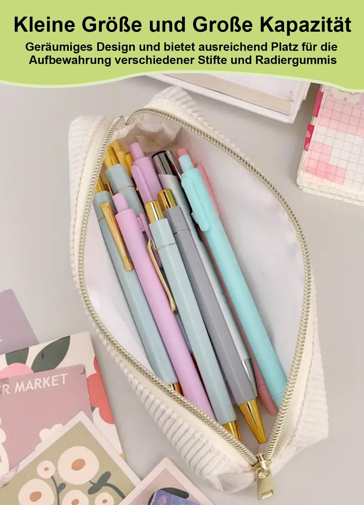 FOUORTUNATE-BEE Federmäppchen Großes Federmäppchen mit Reißverschluss, süßes Design für Mädchen, Tragbare Stifttasche für Schule & Büro, viel Platz für Schreibwaren