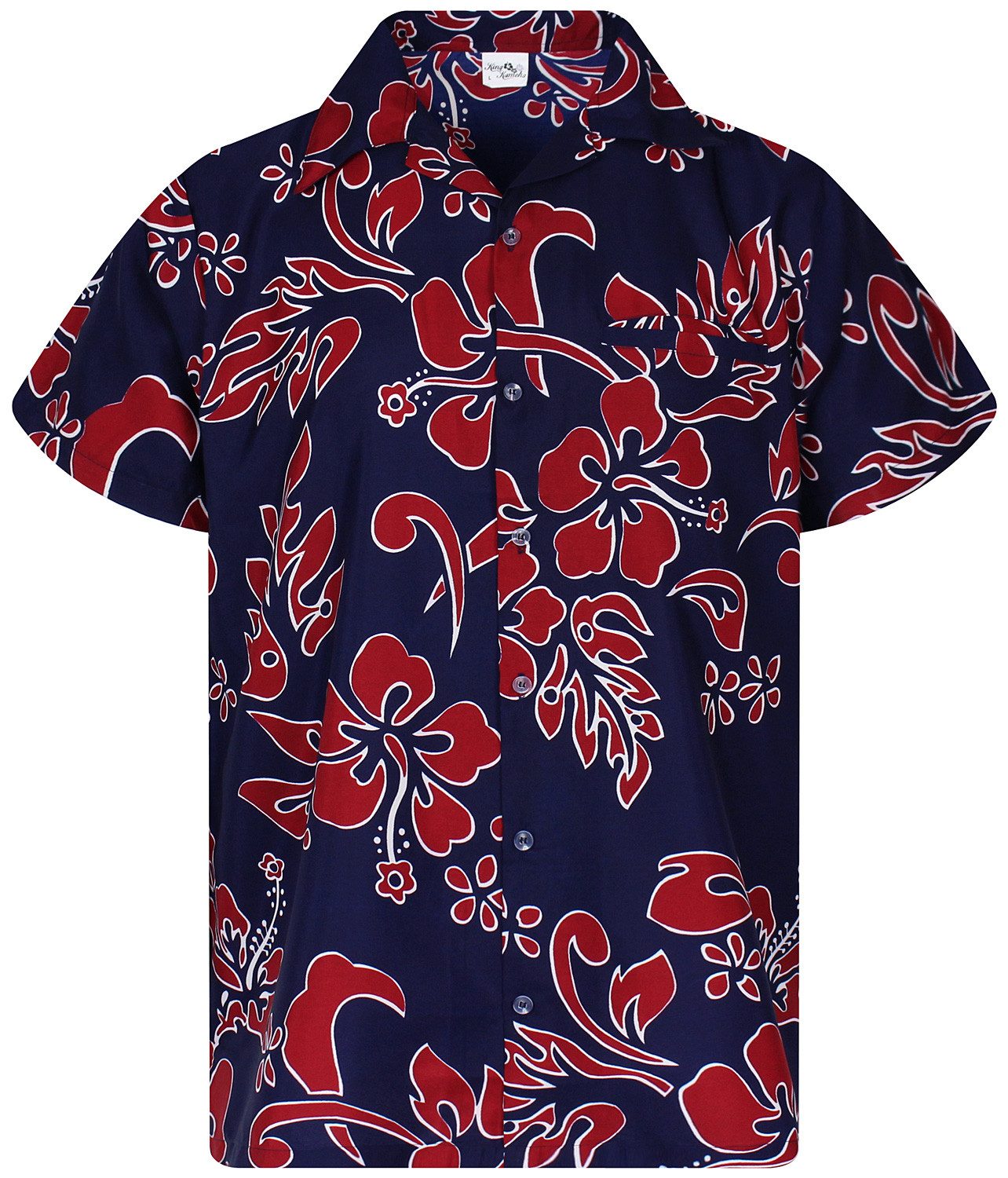 King Kameha Hawaiihemd "Hibiscus" Funky Hawaii-Hemd Herren Kurzarm Front-Tasche Stylish