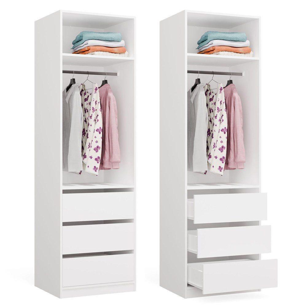 Raumhirsch Furniture Kleiderschrank Kleiderschrank, Garderobensystem, Schranksystem, Garderobe (Maße 60 x 50 x 200 (H) cm, 1 Kleiderstange, 3 Schubladen) Modulschrank, 16 mm Plattenstärke