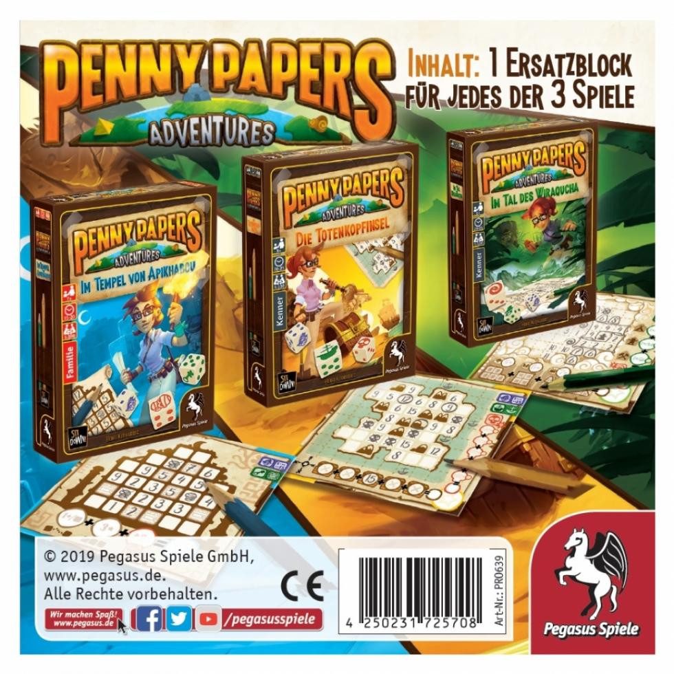 Pegasus Spiele Spiel, Penny Papers Adventure - Ersatzblöcke für 3 Spiele - deutsch
