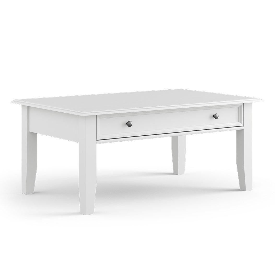 Feldmann-Wohnen Couchtisch Belluno Elegante (mit Schublade, 1-St., moderne Optik, mit Schublade), 122x70x48cm Massivholz Kiefer weiß lackiert