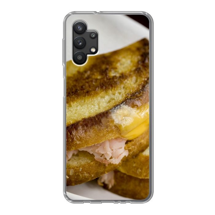 MuchoWow Handyhülle Schinken-Käse-Toast auf einer Serviette Handyhülle Samsung Galaxy A32 5G Smartphone-Bumper Print Handy