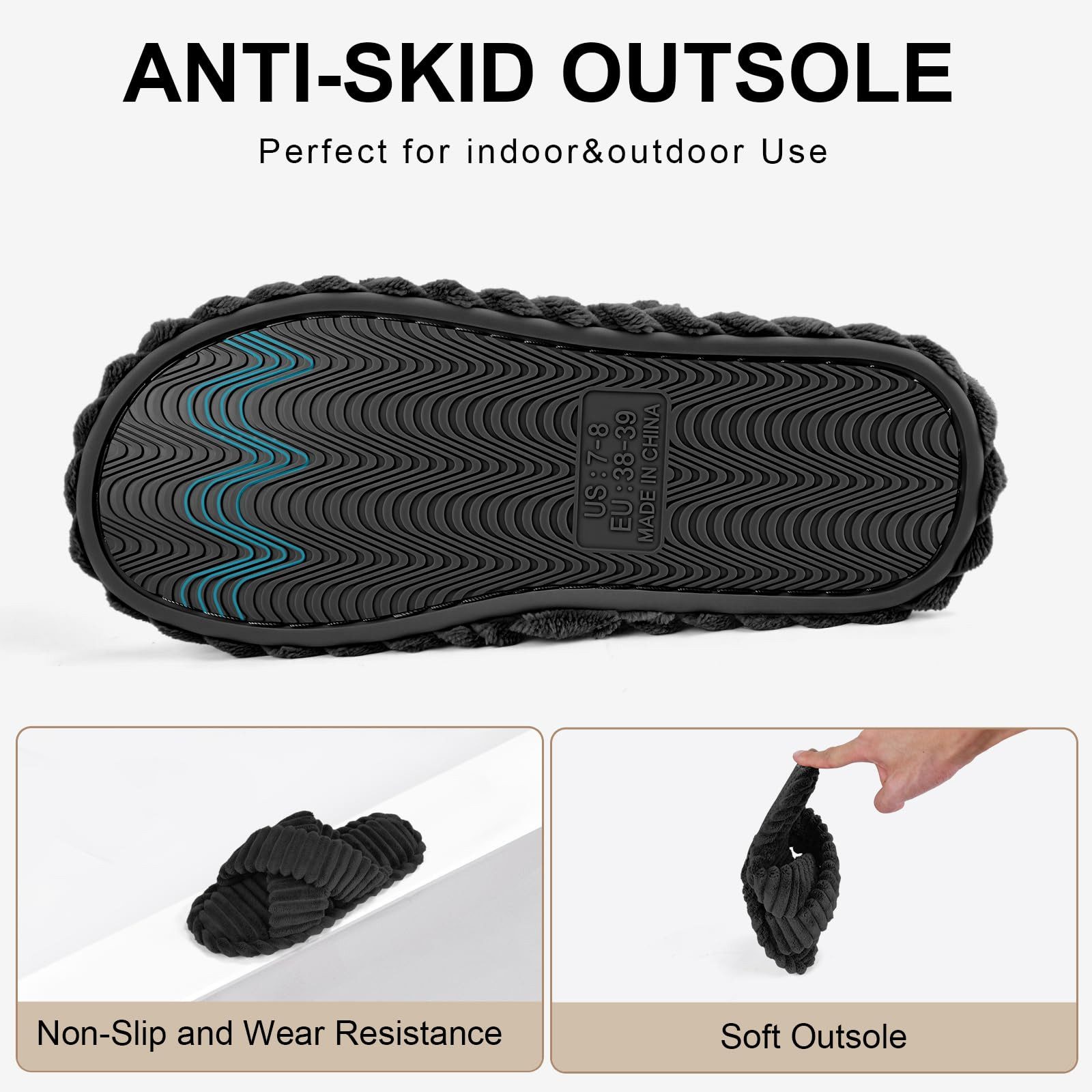 Coonoor Damen Hausschuhe Wohnschuhe, offener Zehen, Querriemen-Schleife Plüsch Hausschuhe rutschfeste Sohle. Bequeme Trend-Slide als stylisches Geschenk