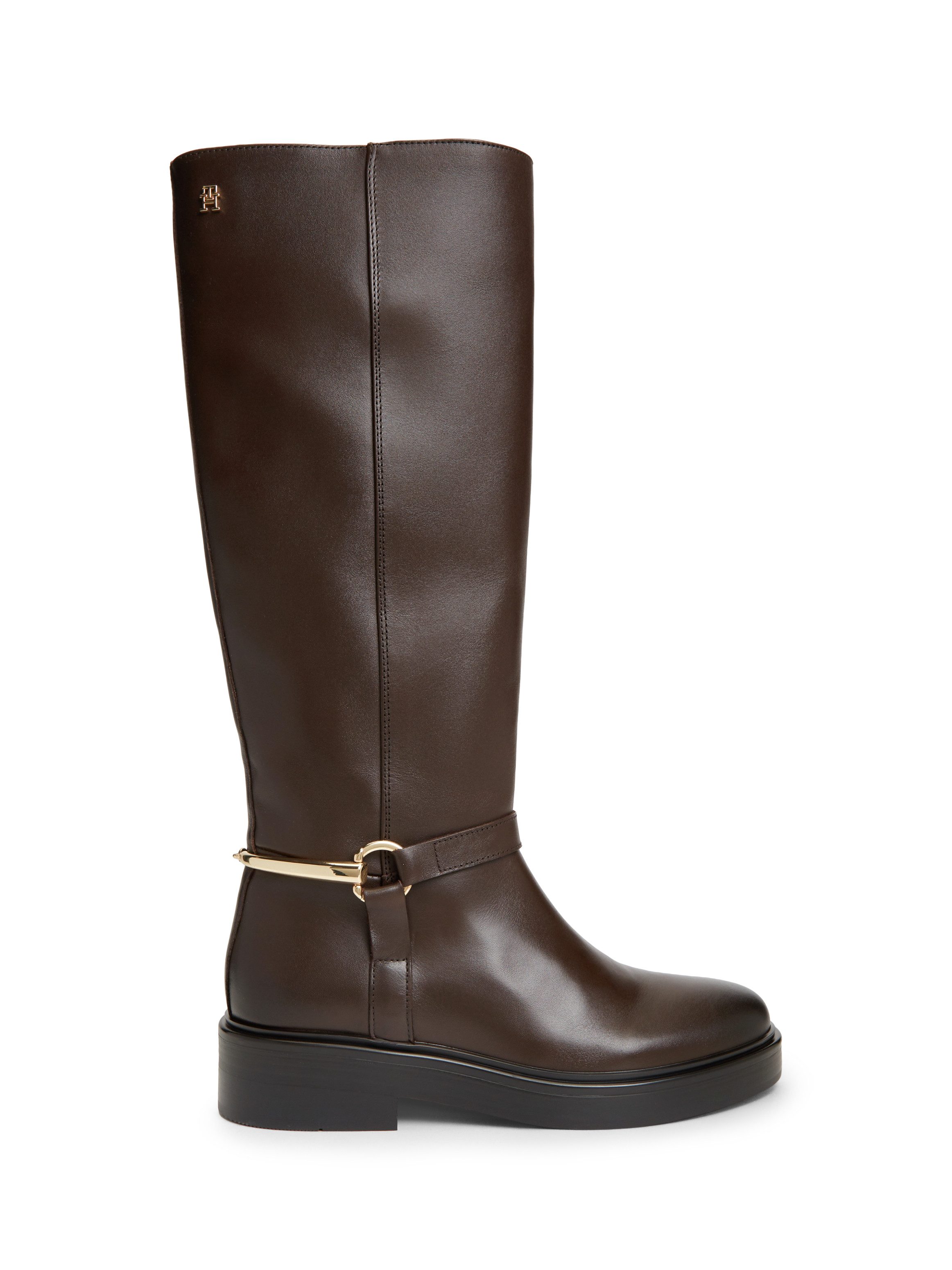 Tommy Hilfiger TH STUD LEATHER KNEE RIDING BOOT Stiefel Blockabsatz, Langschaftstiefel mit goldfarbener Zierspange – Bild 4 von 5