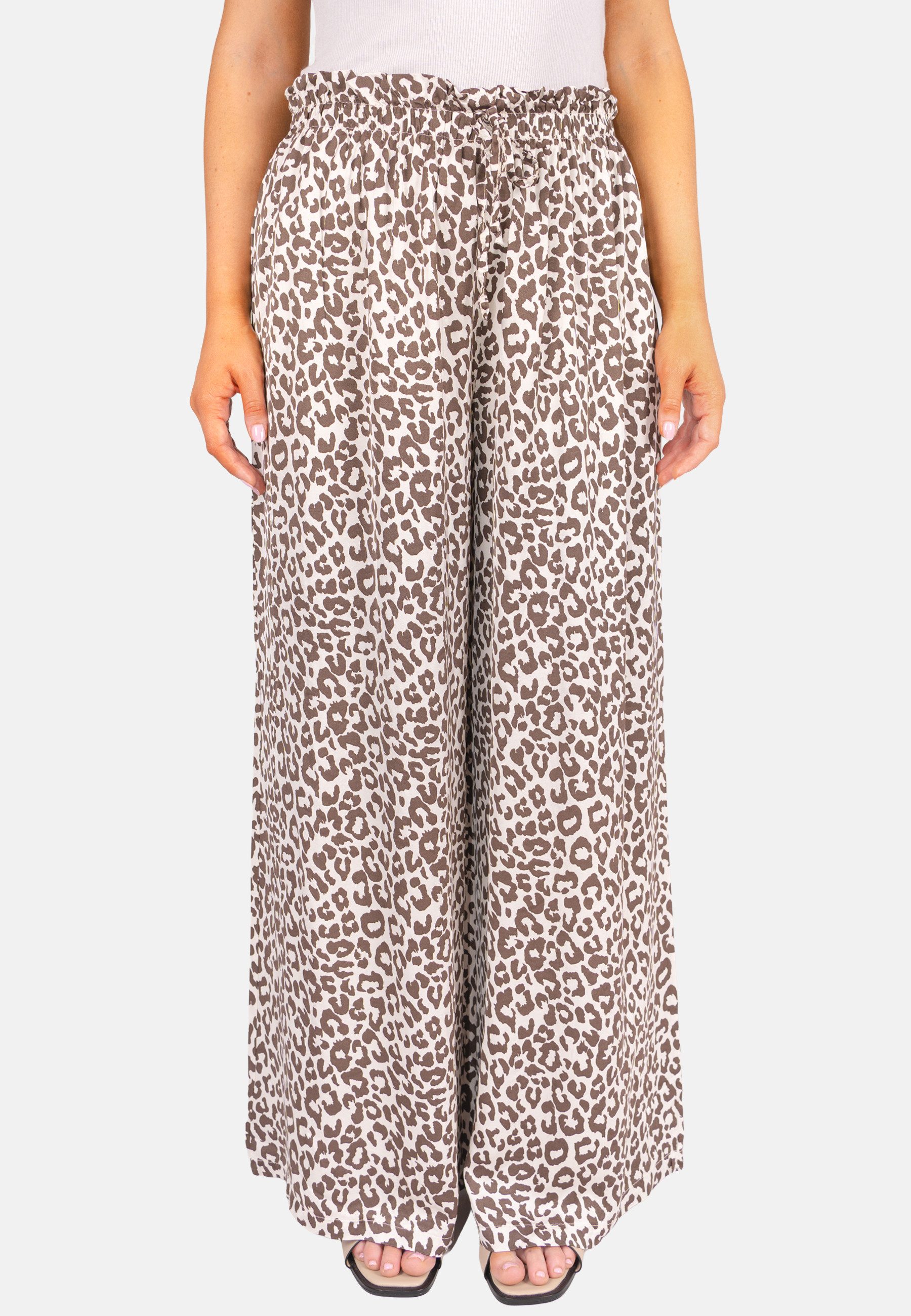 Seasons of April Palazzohose PENELOPE (1-tlg) Leo Hose Damen, Weit, aus Satin, Animal Print, Palazzo Penelope