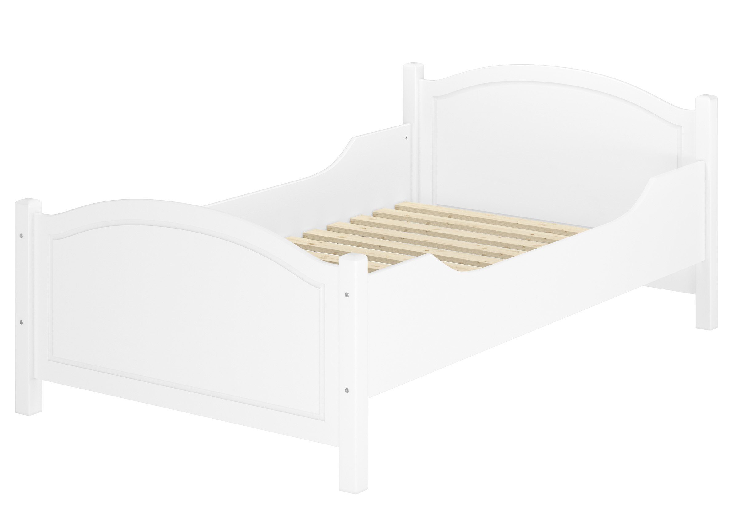 ERST-HOLZ Bett Breites weißes Einzelbett Kiefer Massivholz 120x200, Kieferwaschweiß