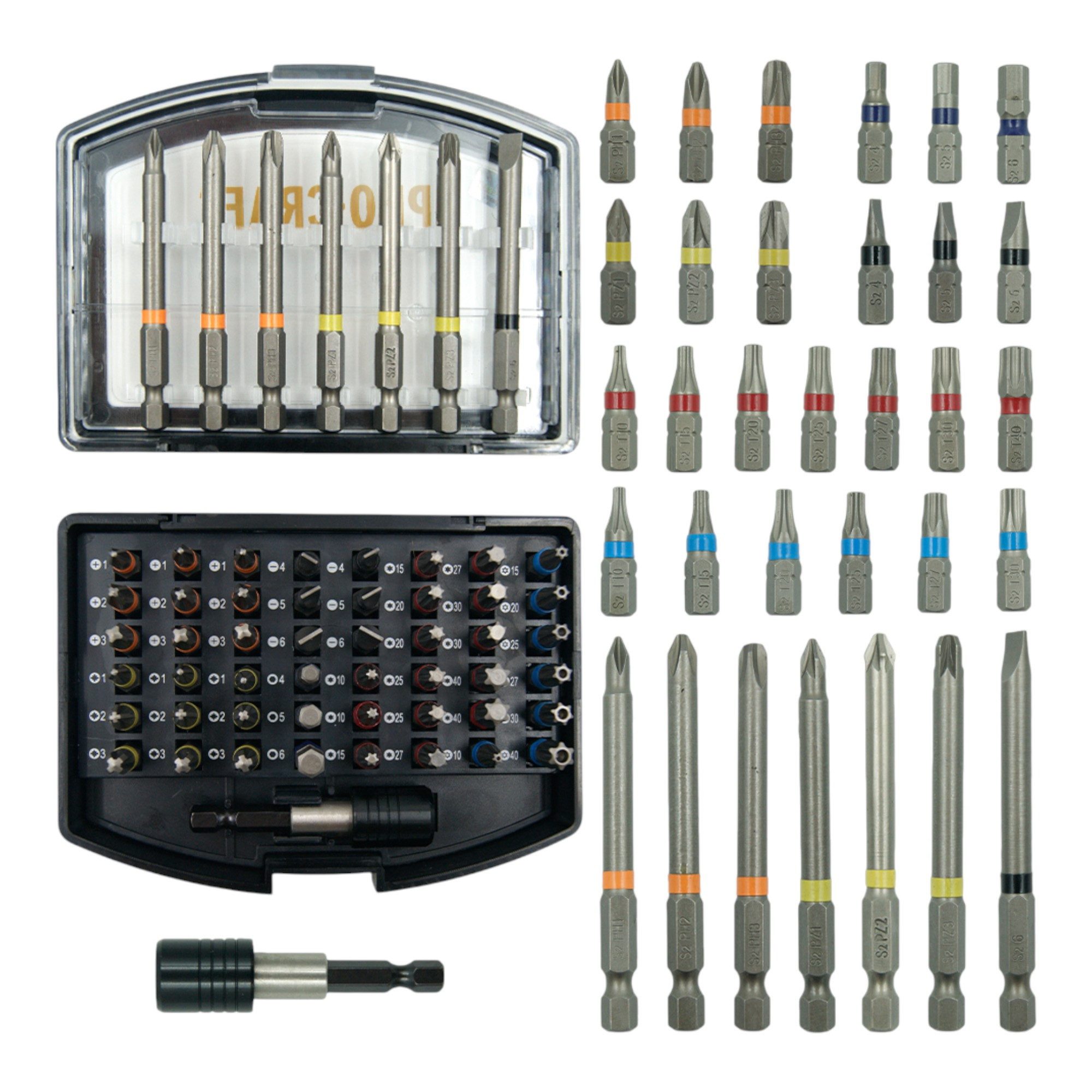 PRO CRAFT Bit-Set BS-56 56 teilig S2 Stahl Phillips / Pozidriv / Torx / Hex / Schlitz