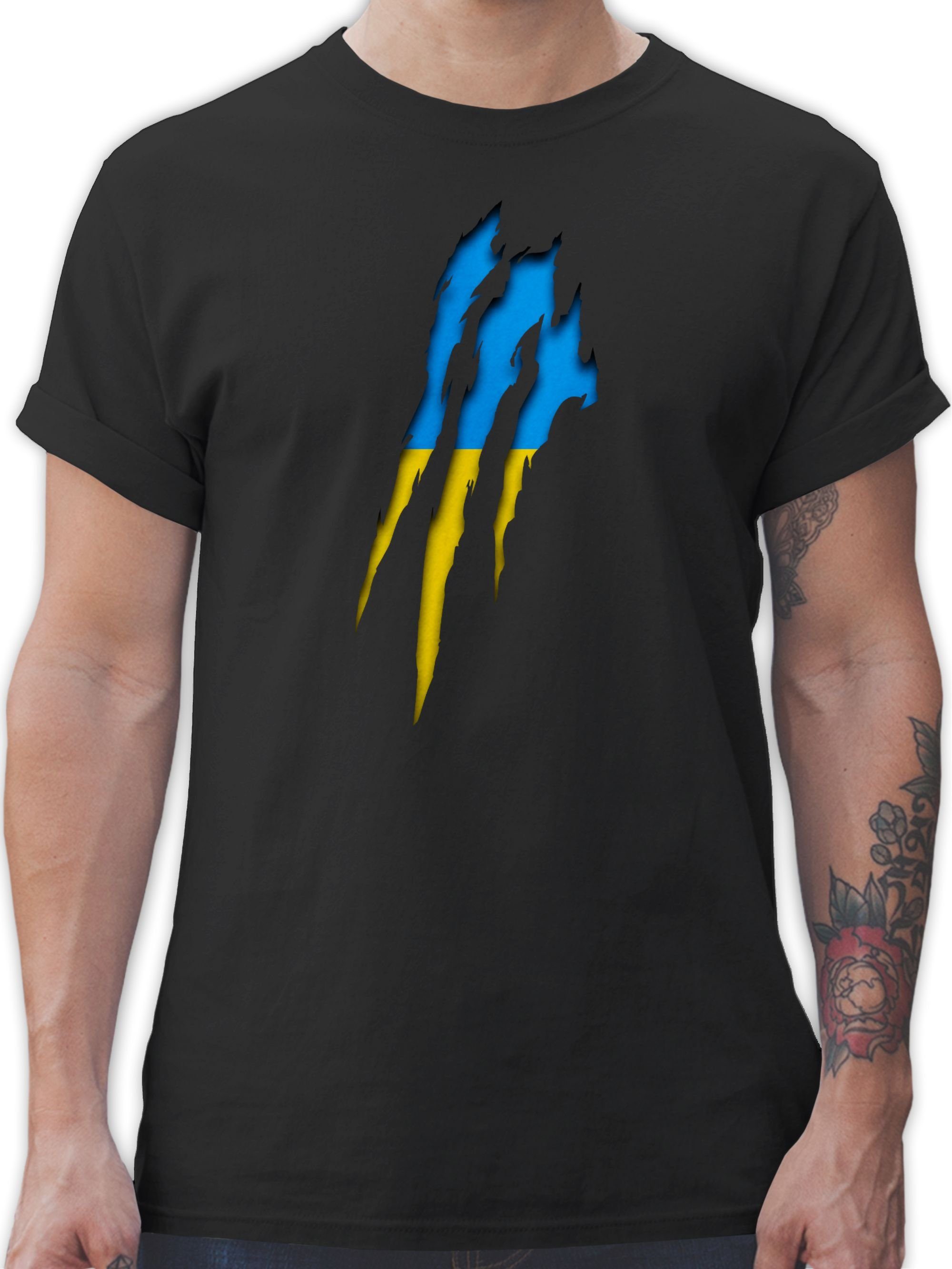 Krallenspuren T-Shirt Shirtracer Ukraine Wappen Schwarz Länder 1