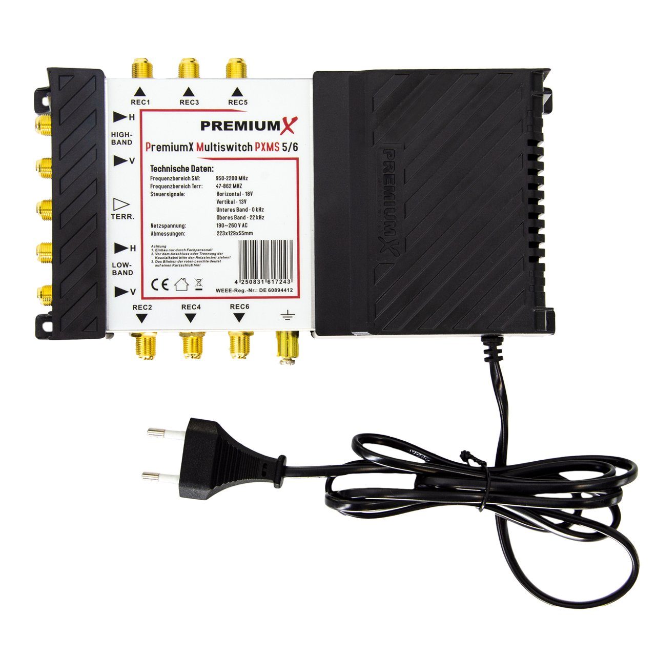 SAT-Multischalter PXMS 5/6 Multischalter mit Netzteil Multiswitch 1 SAT für 6 Teilnehmer