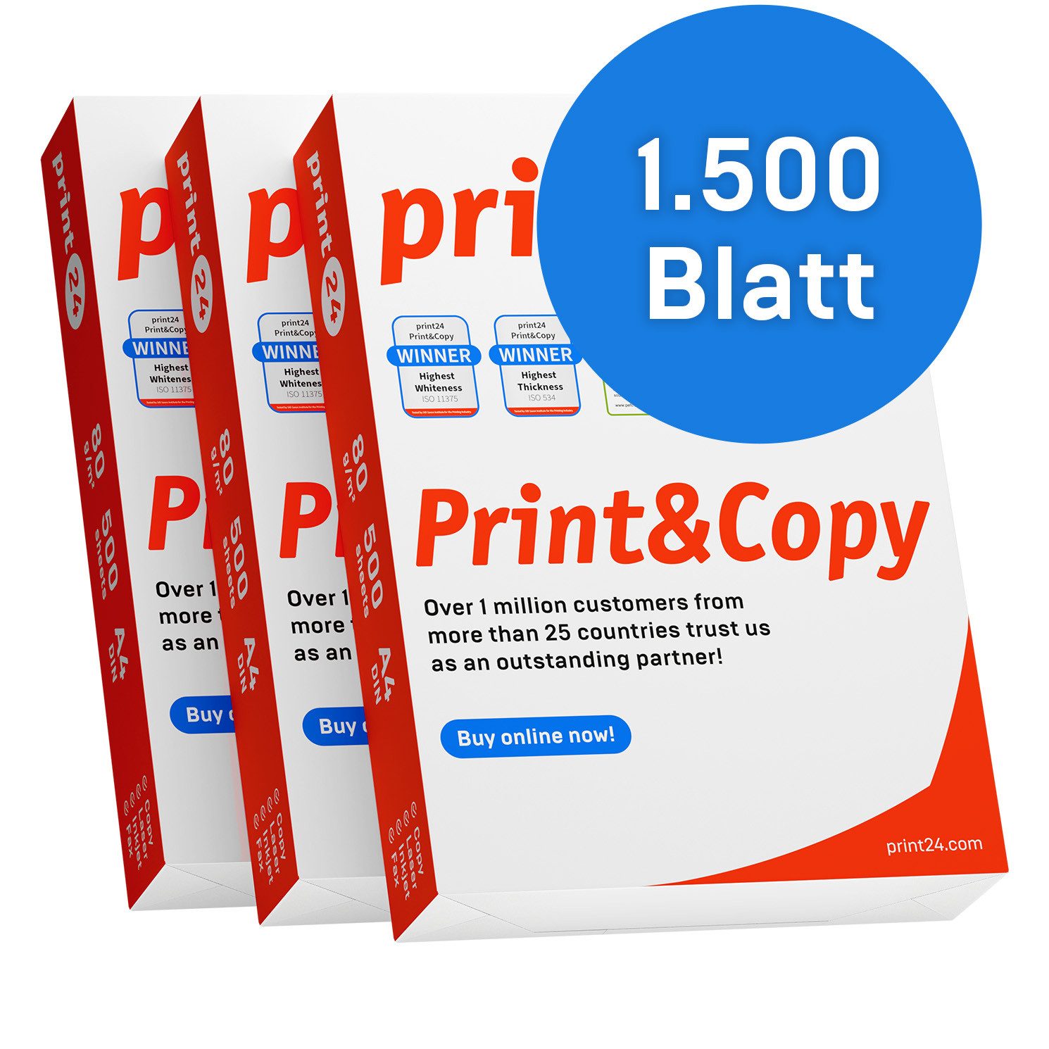 print24 Druckerpapier Kopierpapier 1500 Blatt A4 80g Premium Weiß PEFC zertifiziert